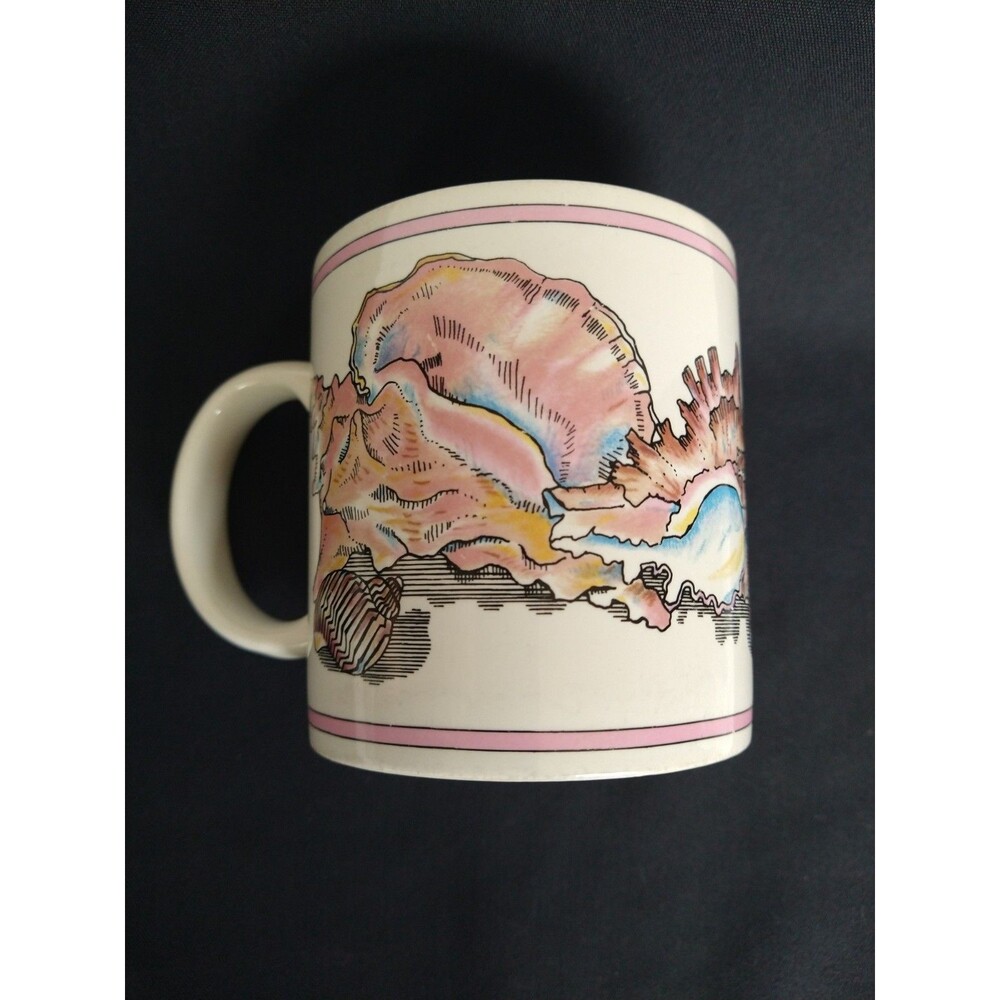Vintage 80s CCCC Seashell Cup Mug Coffee Tea white pink collectable beach ocean